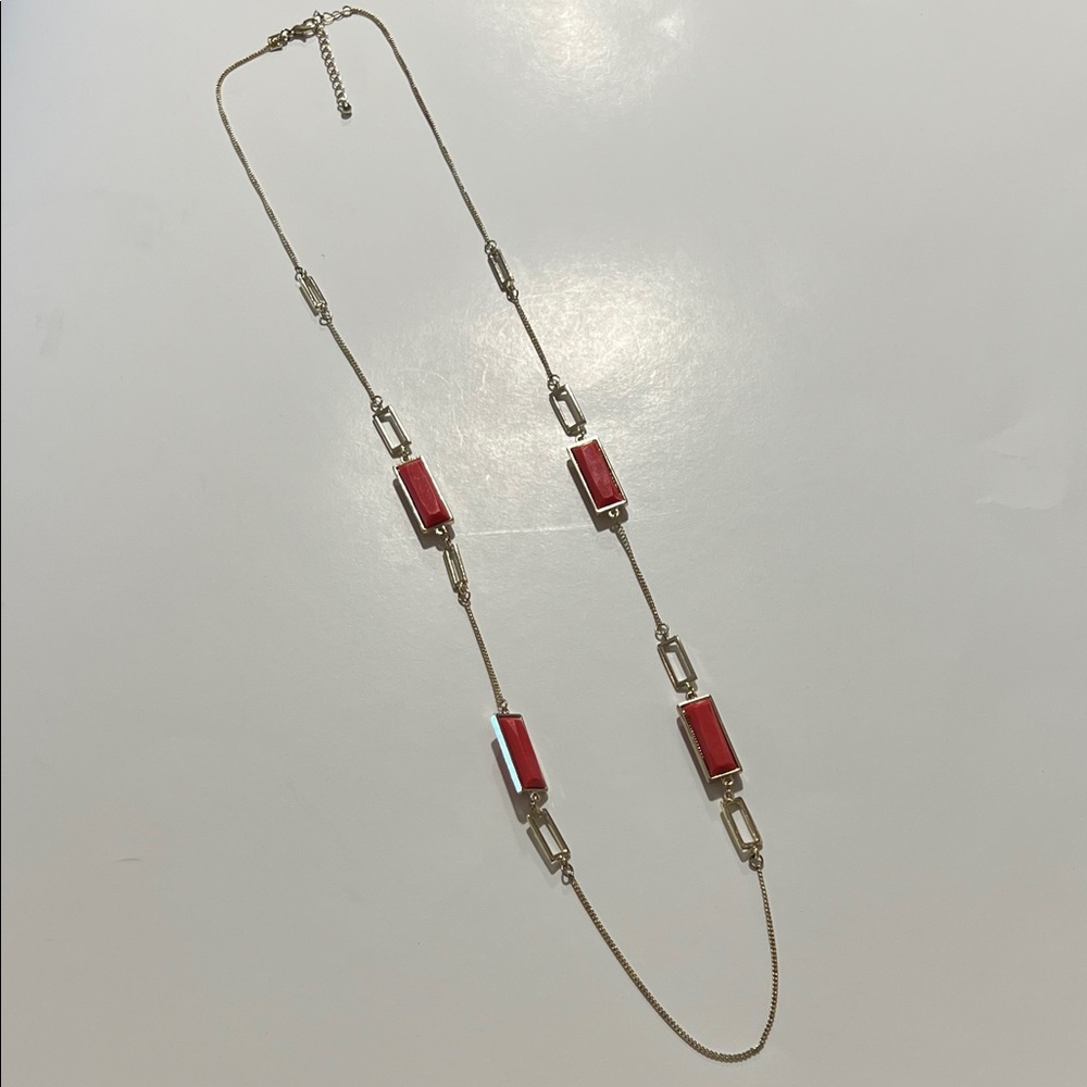 Banana Republic Factory Coral and Gold Tone Chain Necklace